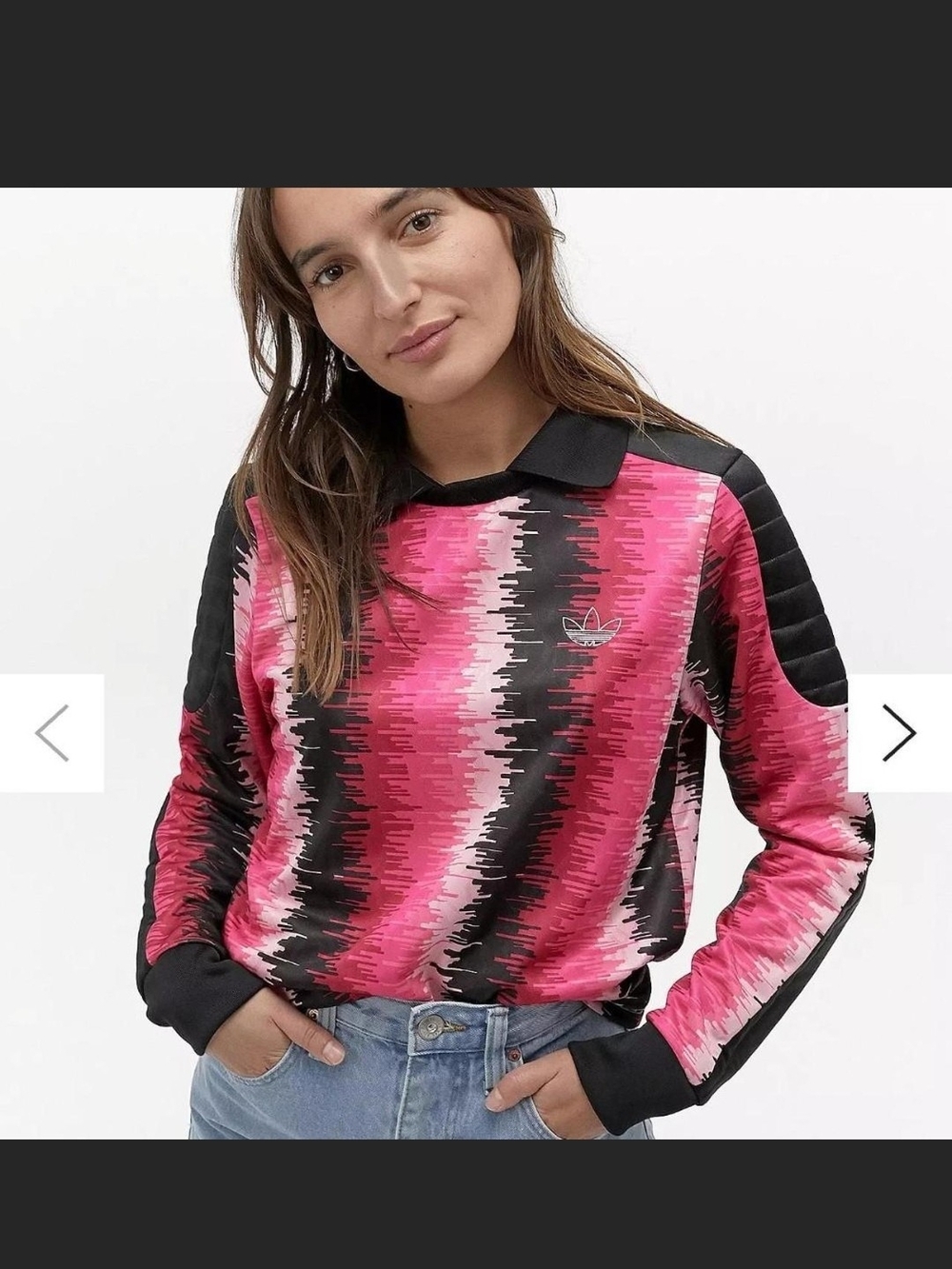 adidas Pink and Black Patterned Long-Sleeve Polo Sweatshirt